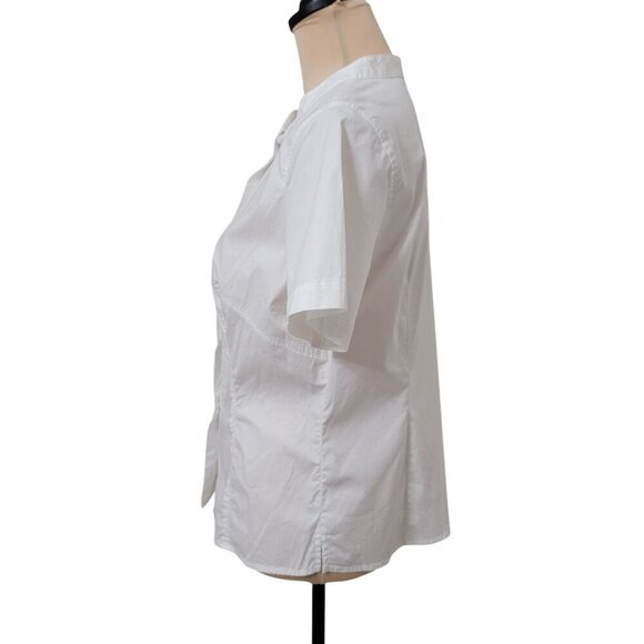 Mossimo Size L White Short Sleeve Button Down Shirt, Mock Neck with V-Notch - Picture 3 of 11